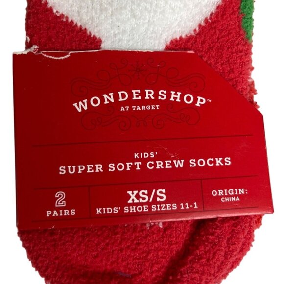 Wondershop Kids Super Soft Crew Christmas Santa Socks 2 Pk Size XS/S - Picture 3 of 4